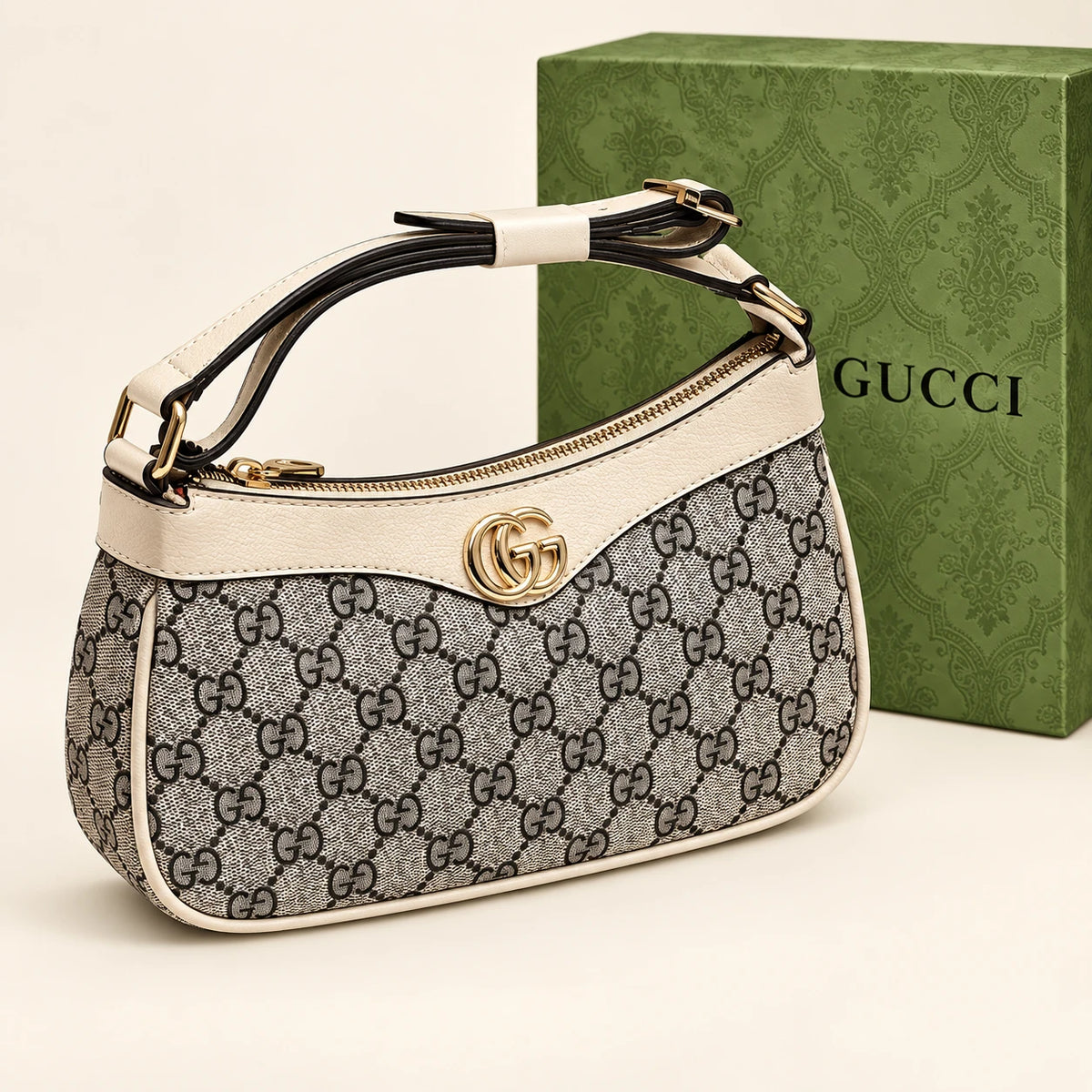 Gucci — Sac épaule zippé double G — Ivoire avec boîte
