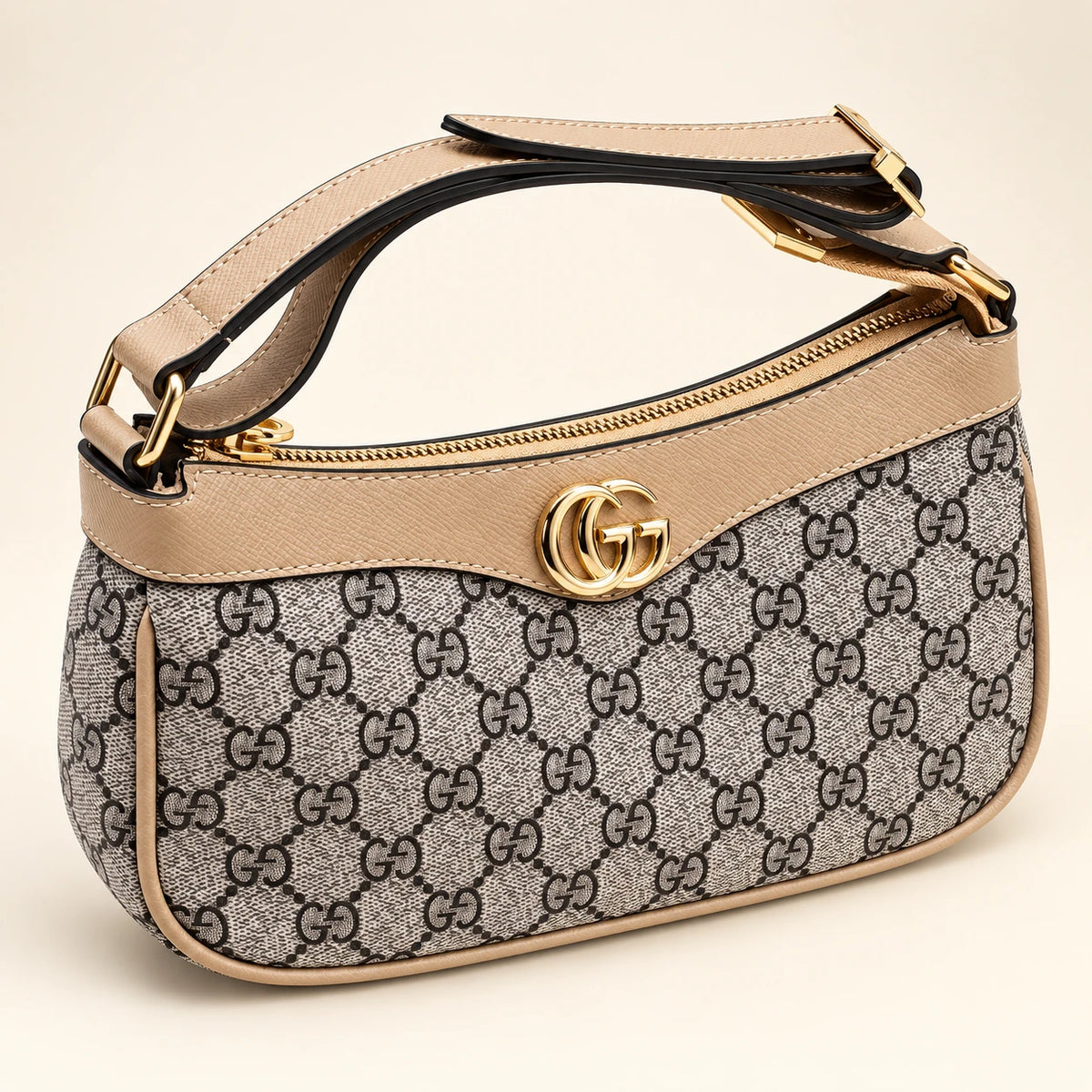 Gucci — Sac épaule zippé double G — Beige