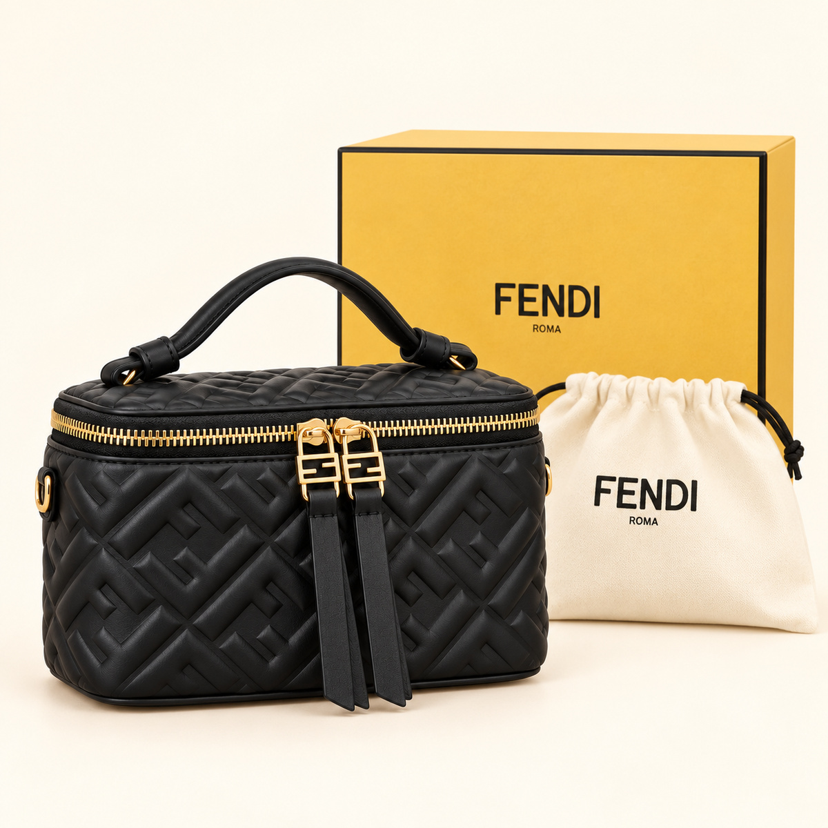 Fendi Mini vanity à relief — Noir avec boîte et housse