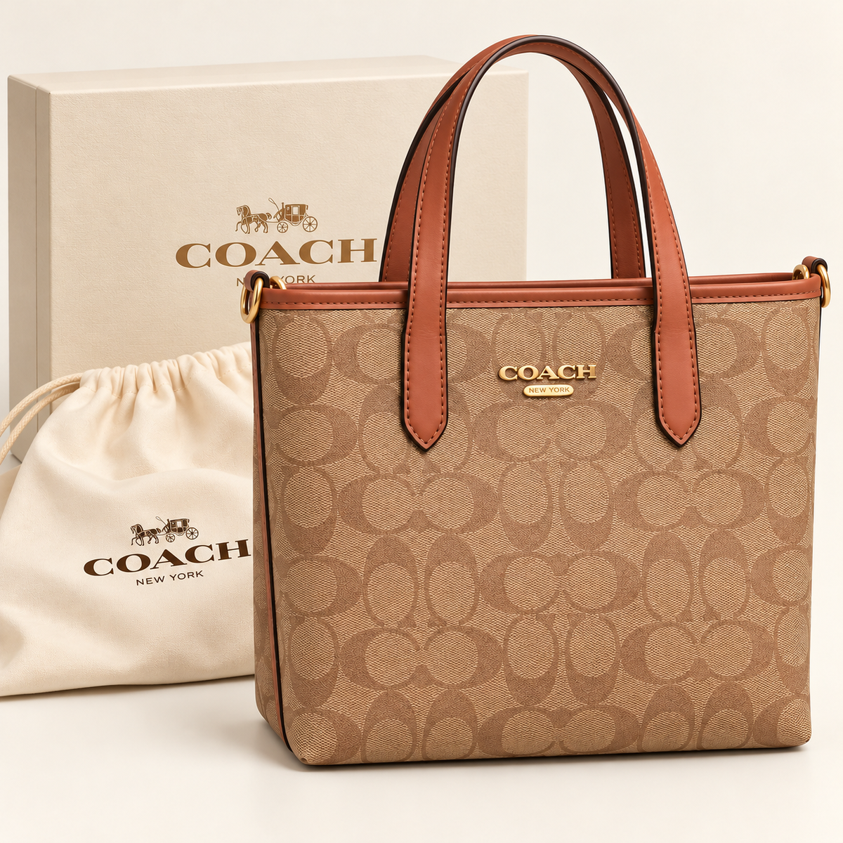 Coach Cabas monogramme — Beige rosé avec boîte et housse