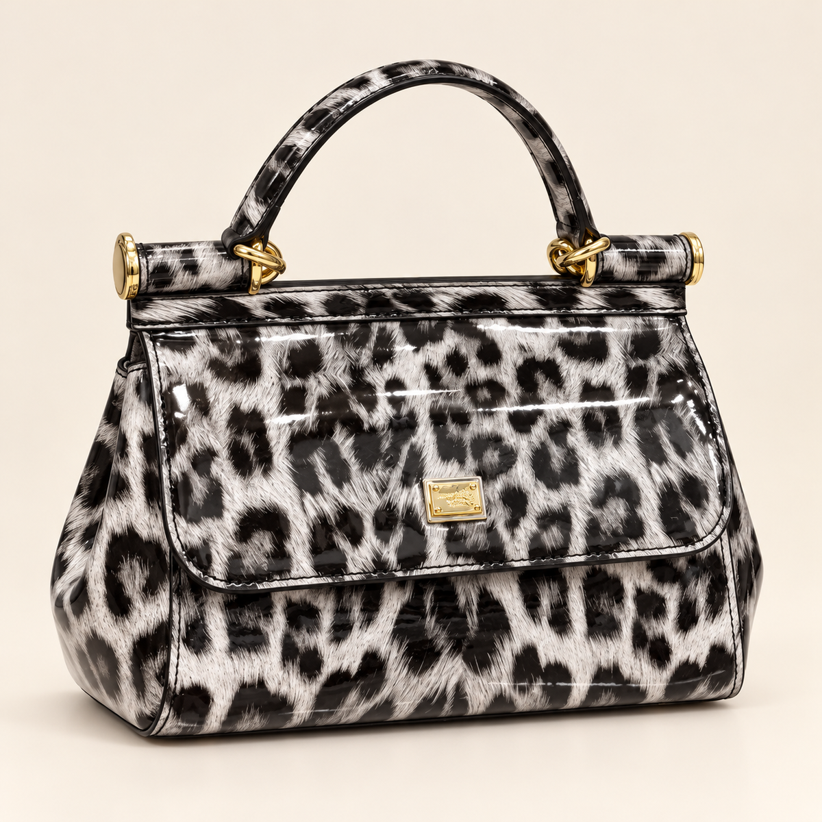 Dolce & Gabbana Sac à rabat verni — Léopard noir et blanc vue du produit