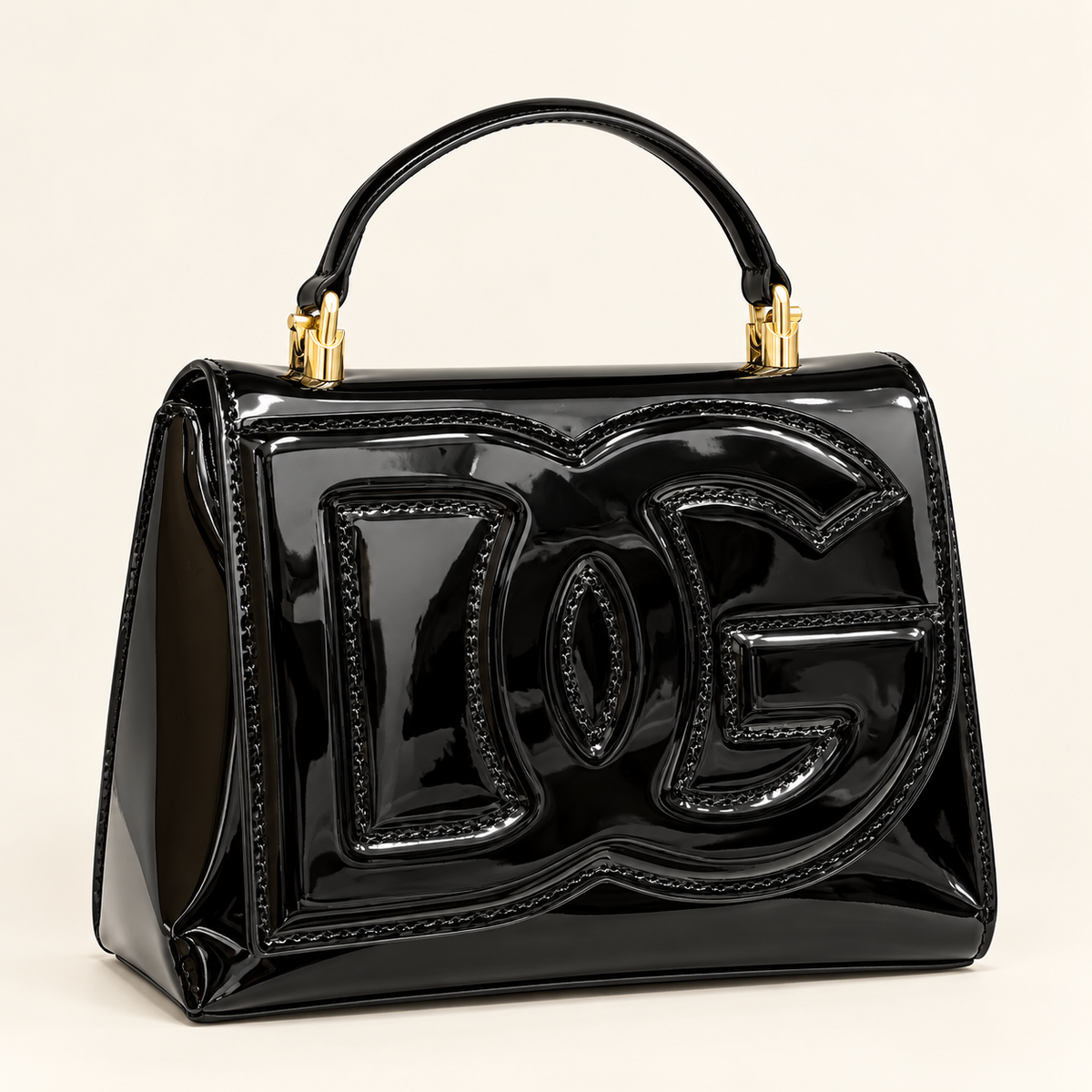 Dolce & Gabbana Sac verni à monogramme en relief — Noir vue du produit