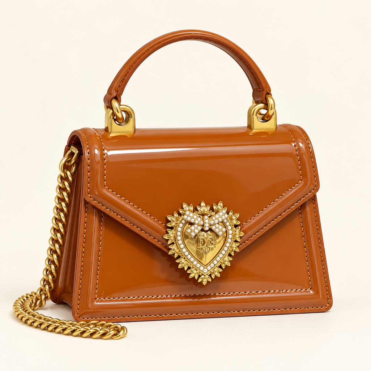 Dolce & Gabbana Sac verni à cœur — Caramel vue du produit