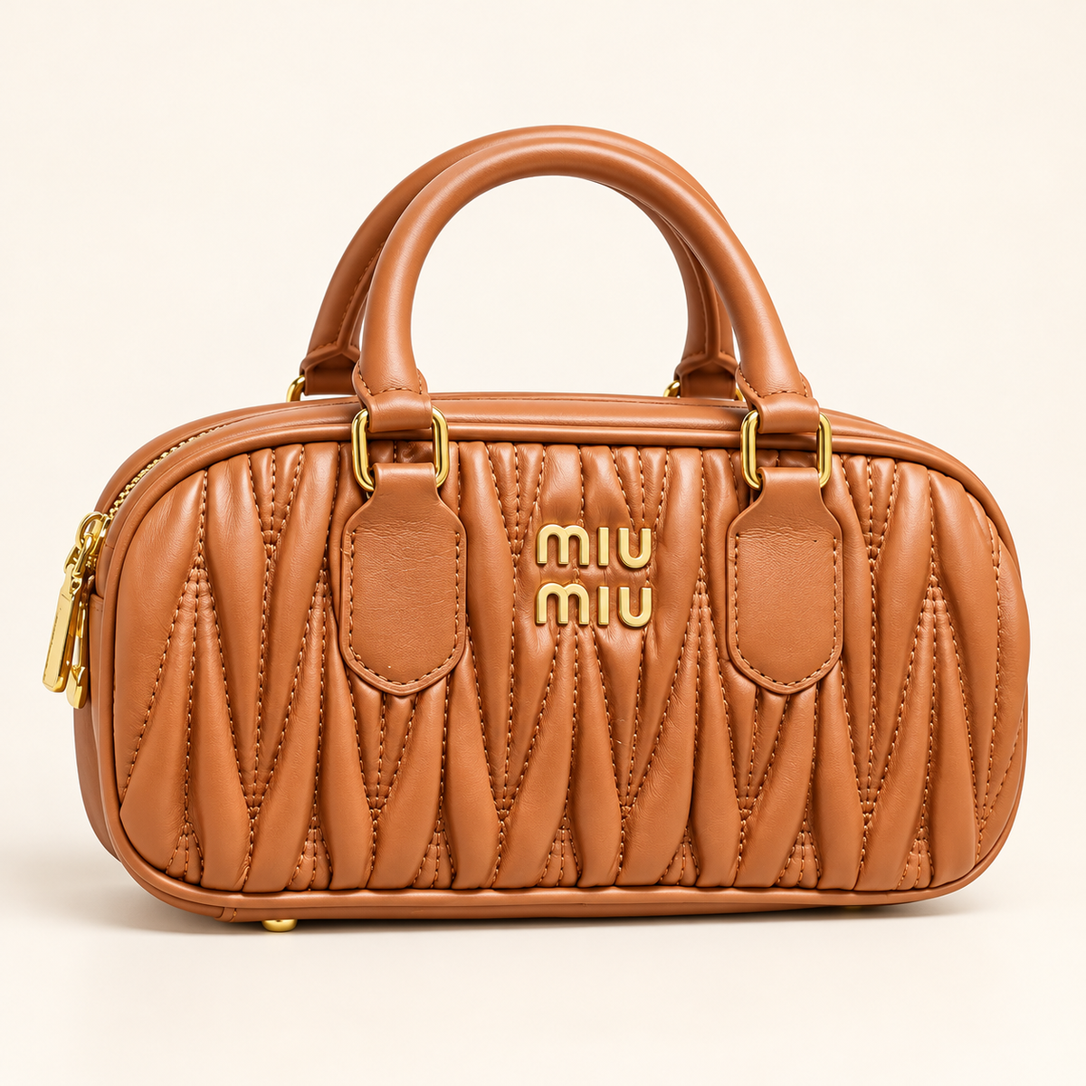 Miu Miu Mini sac plissé — Caramel vue du produit