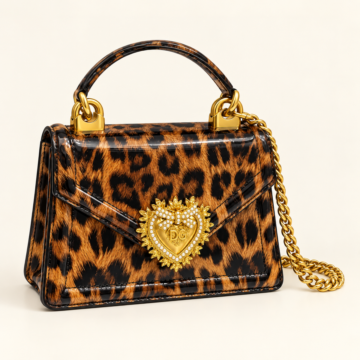 Dolce & Gabbana Sac verni à cœur — Léopard vue du produit