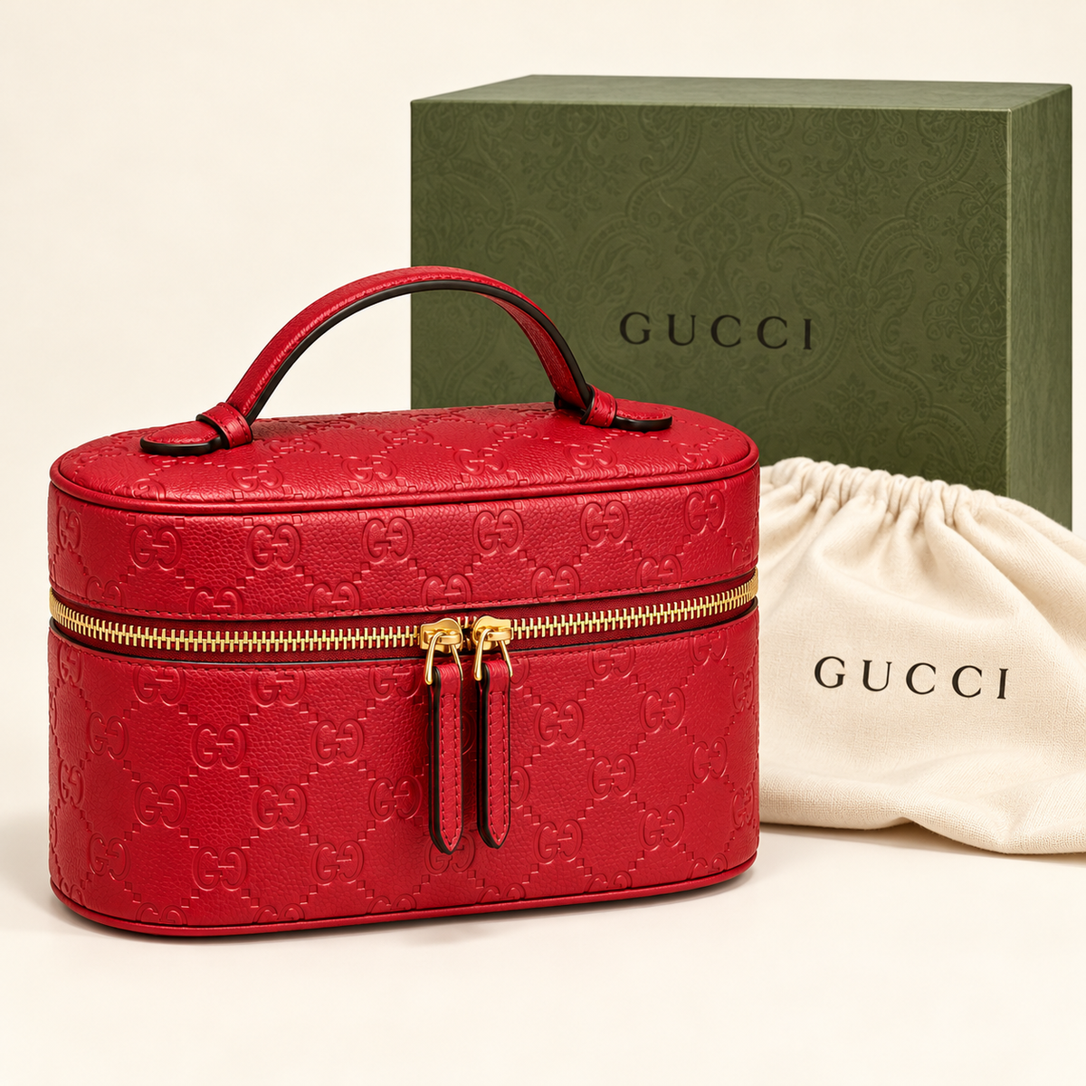 Gucci Mini vanity monogramme en relief — Rouge avec boîte et housse