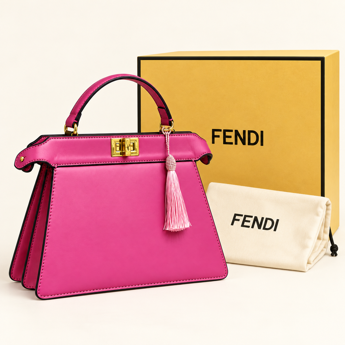 Fendi Sac trapèze à pompon — Fuchsia avec boîte et housse