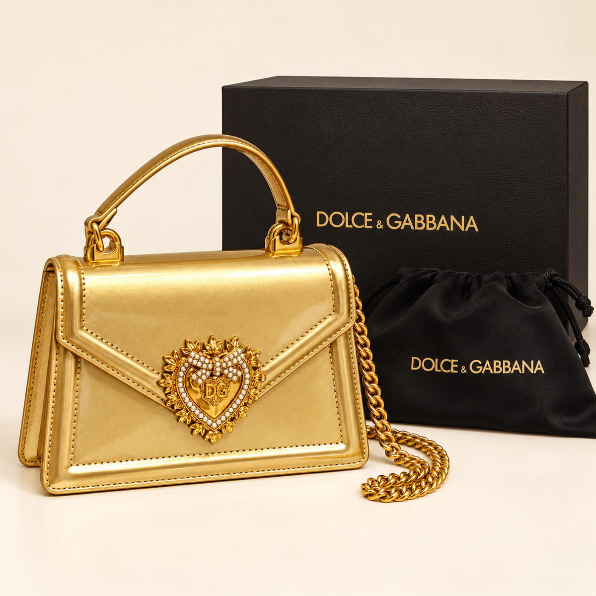 Dolce & Gabbana Sac à cœur — Doré avec boîte et housse