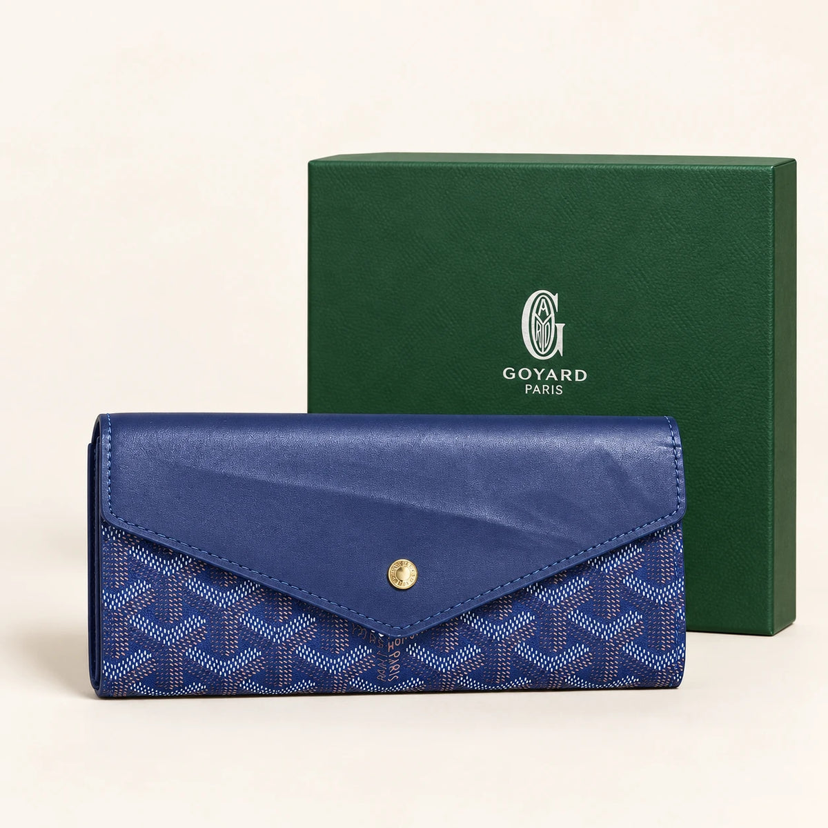 Portefeuille long à rabat — Bleu avec boîte