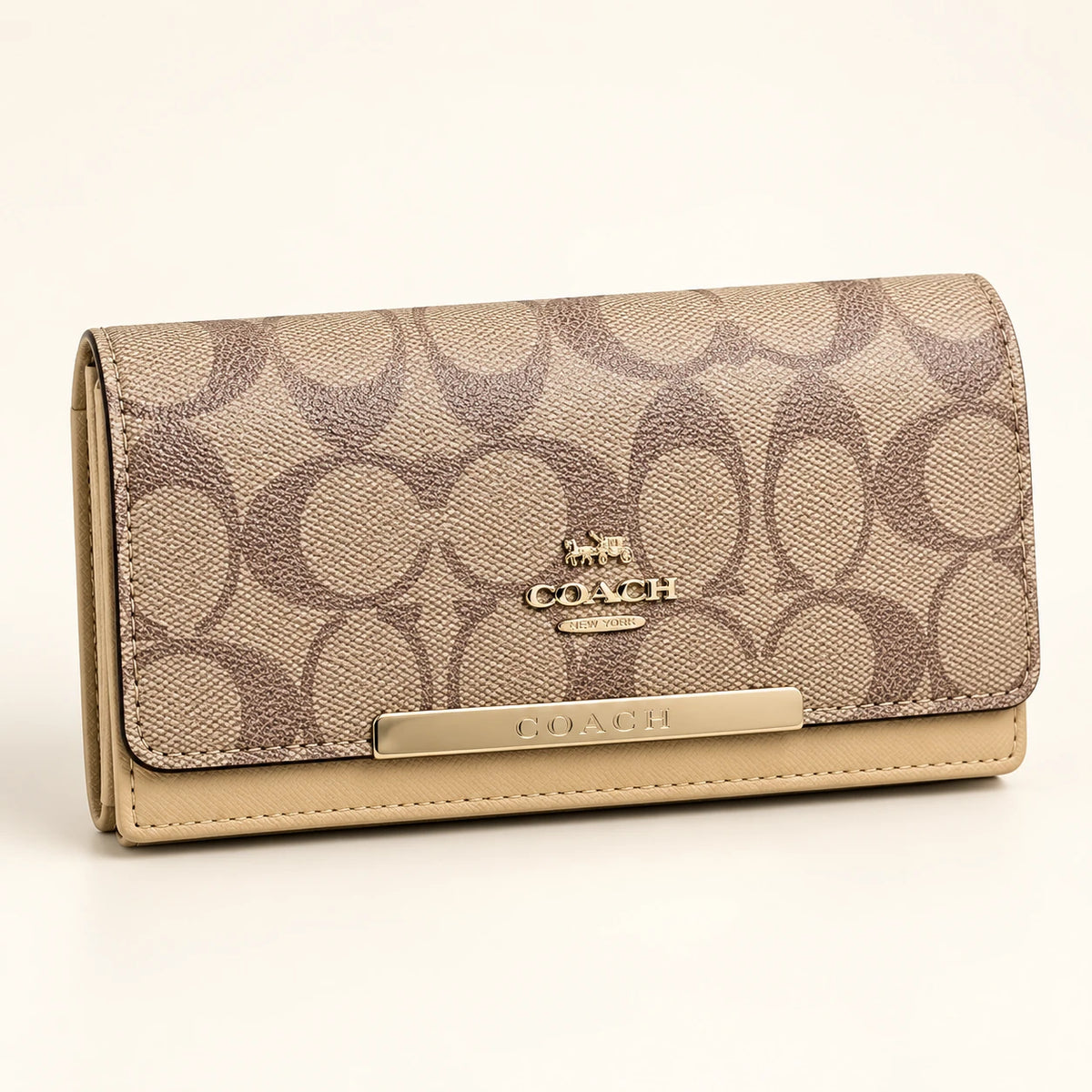 Portefeuille long — Monogramme beige