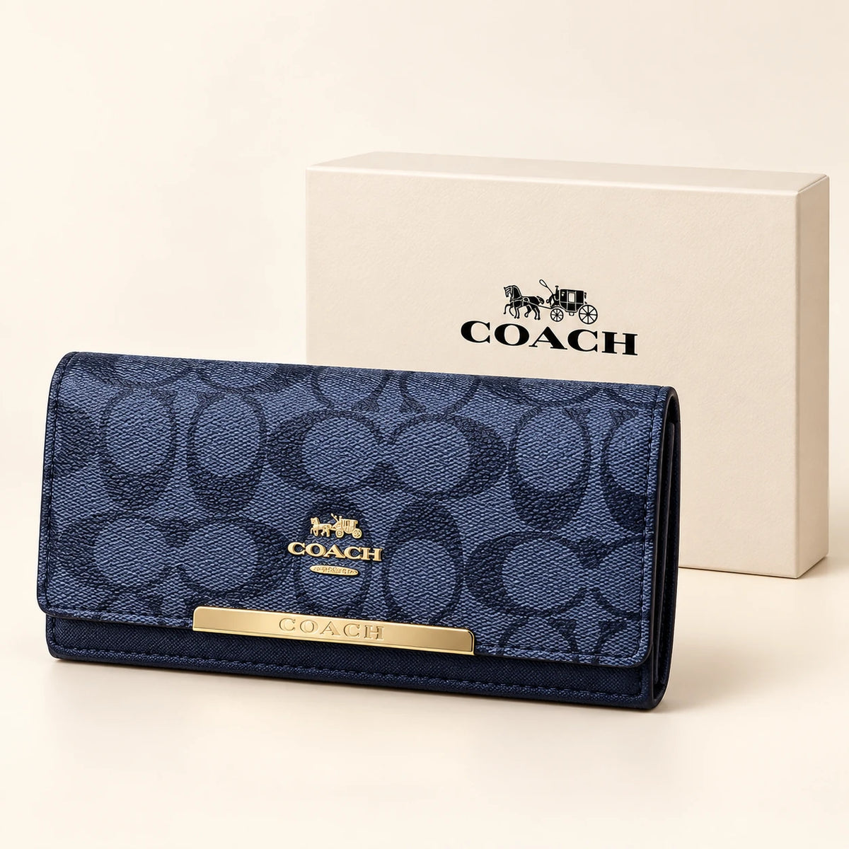 Portefeuille long — Monogramme bleu avec boîte