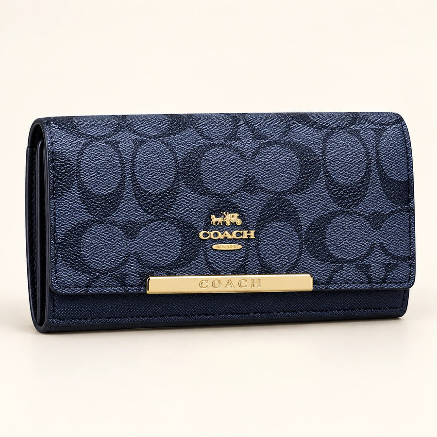 Portefeuille long — Monogramme bleu
