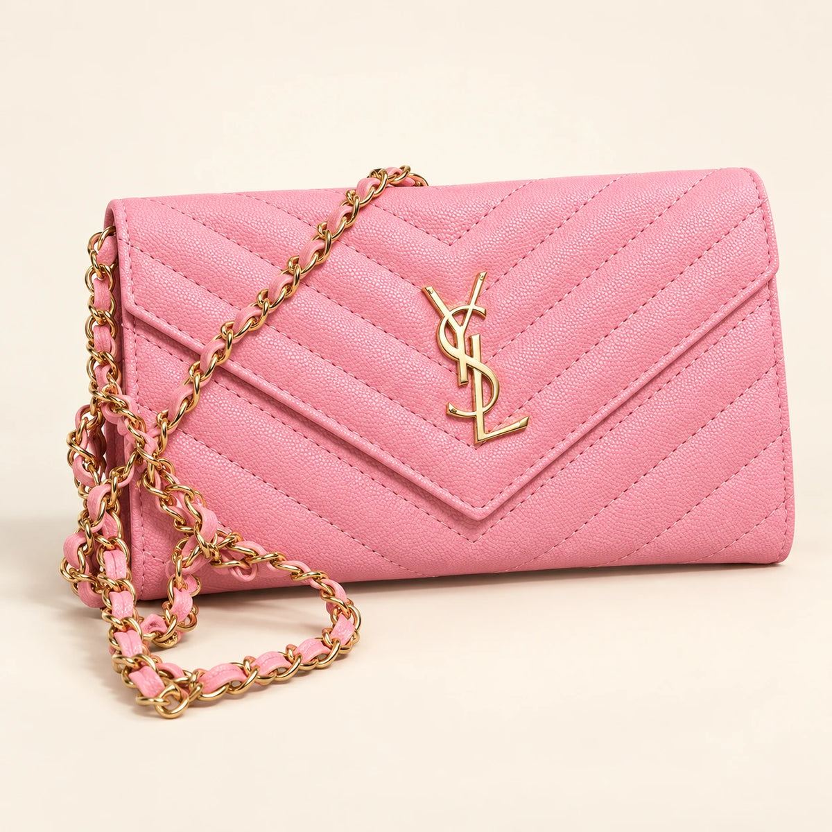 Pochette à chaîne chevrons — Rose