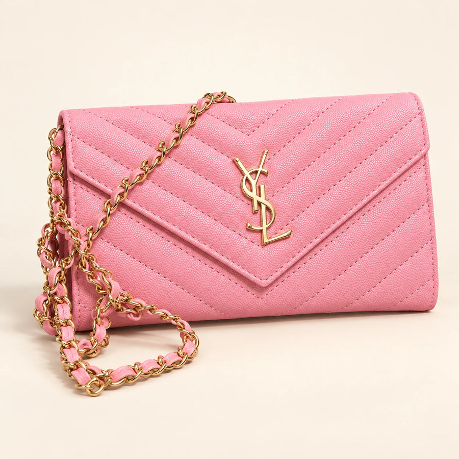 Pochette à chaîne chevrons — Rose