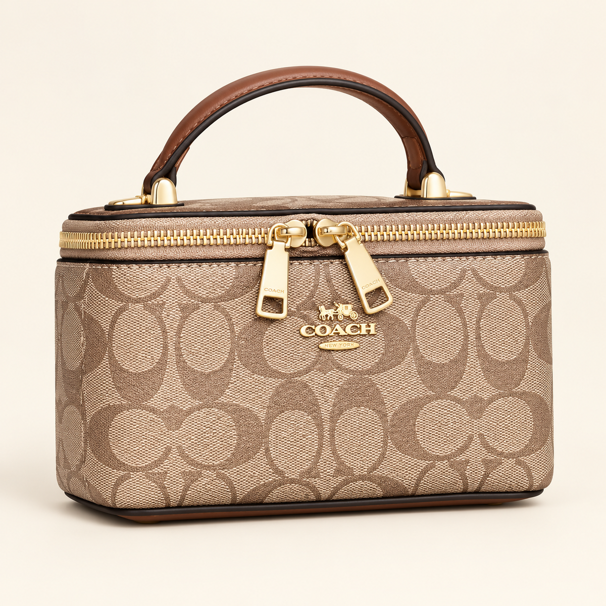 Mini vanity zippé — Monogramme beige — sac seul, visuel généré
