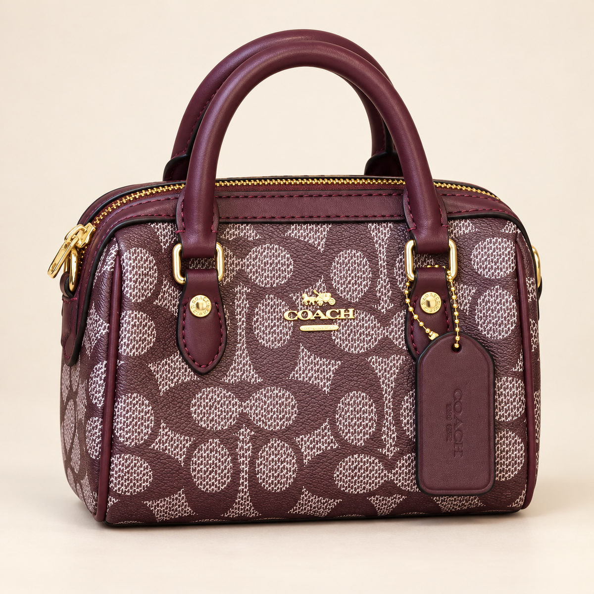 Mini sac à anses — Bordeaux monogramme — sac seul, visuel généré