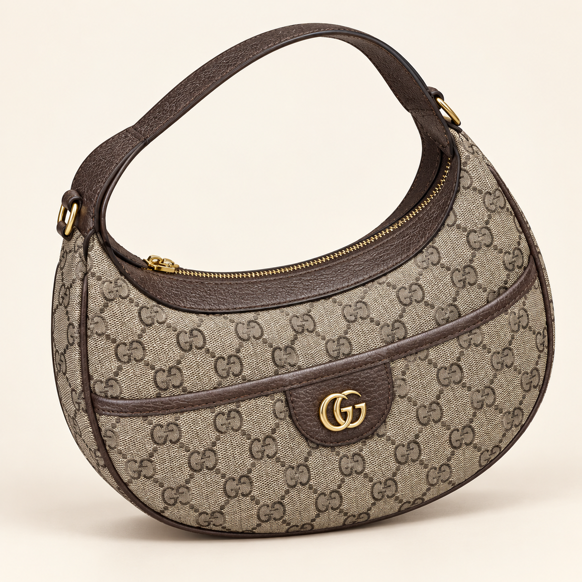 Sac demi-lune monogramme — Marron — sac seul