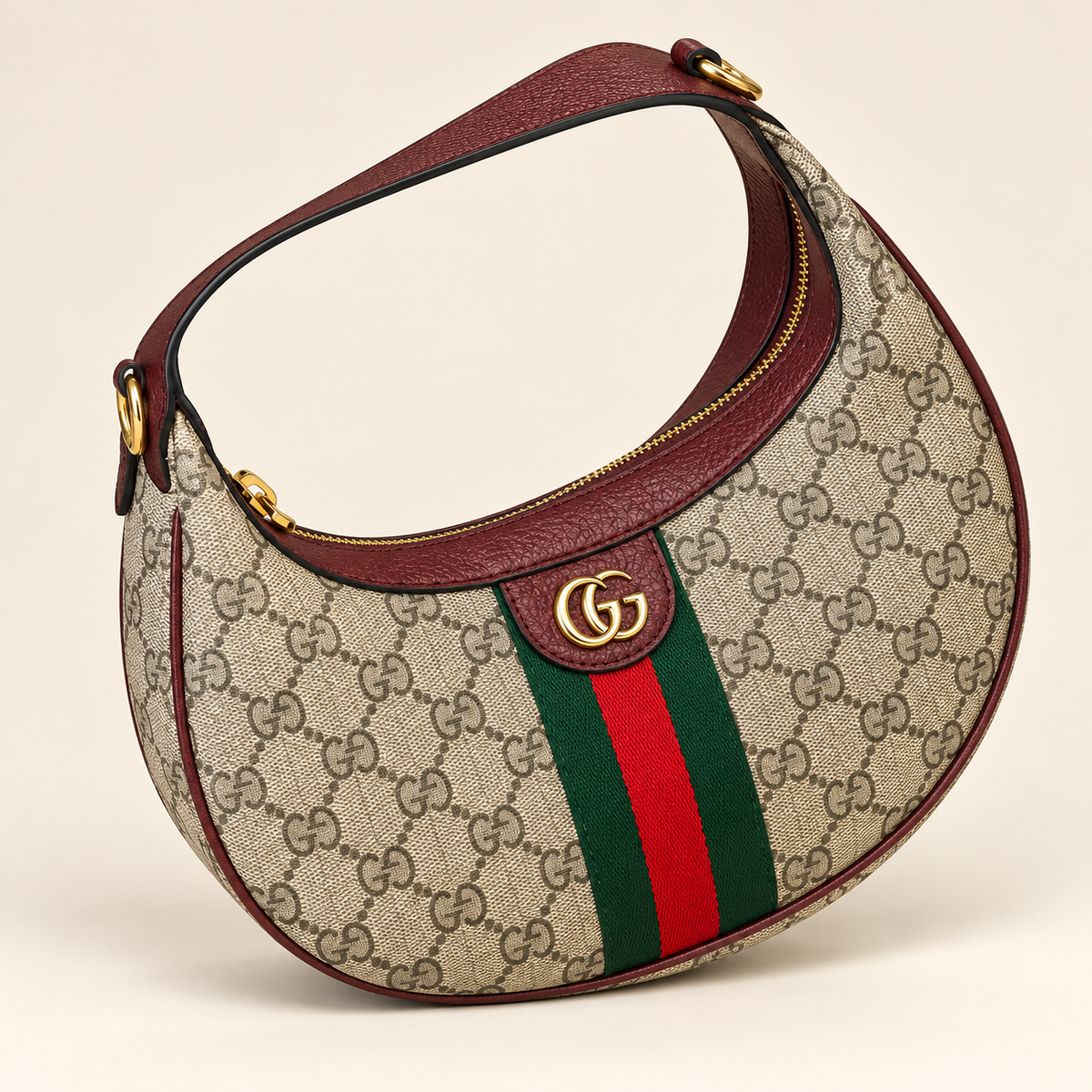 Sac demi-lune rayé — Bordeaux — sac seul