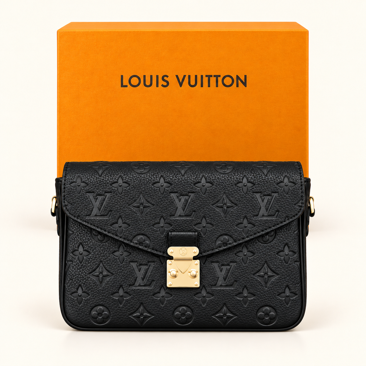 Sac chaîne compact — Noir en relief — sac et boîte