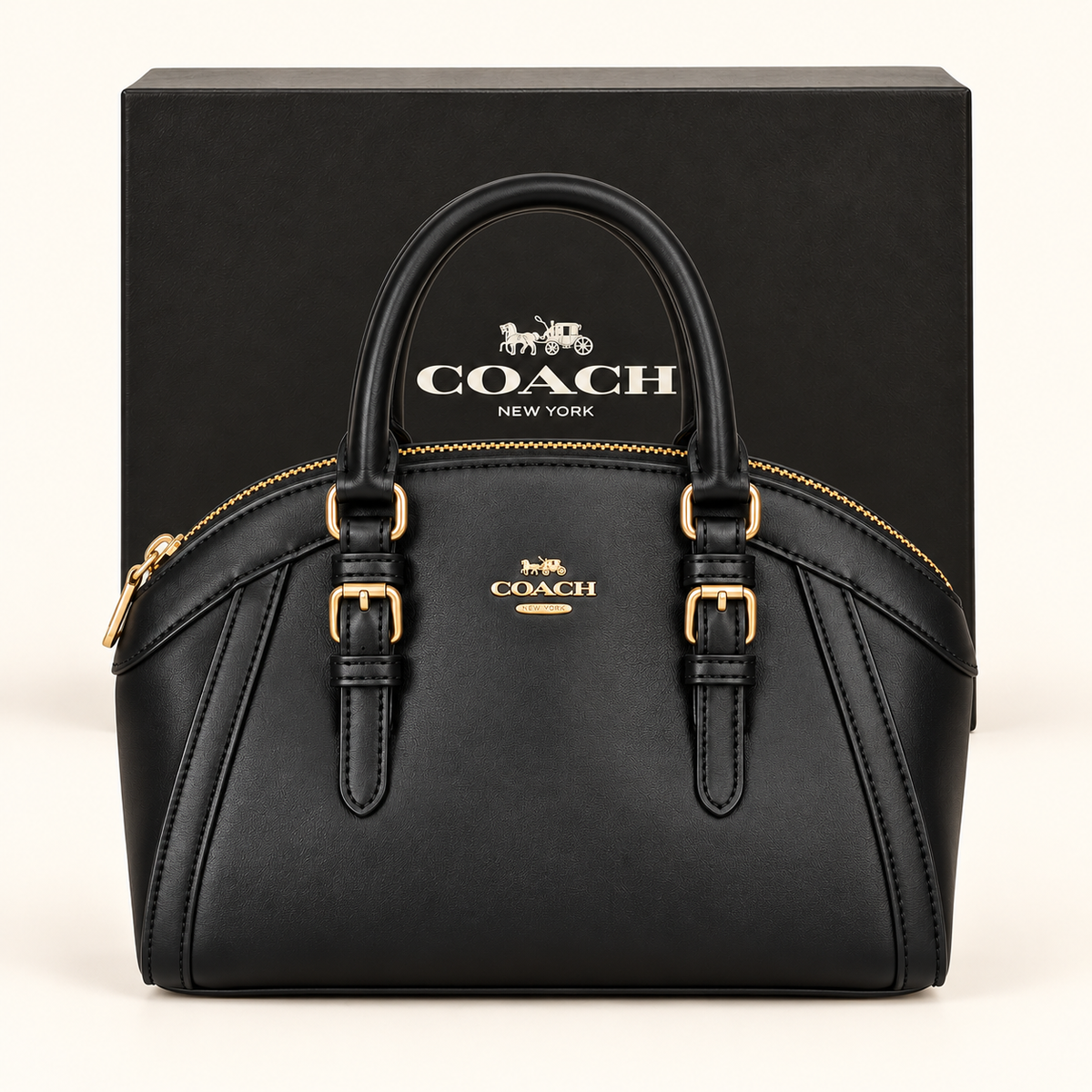 Sac bowling arrondi — Noir uni — sac et boîte