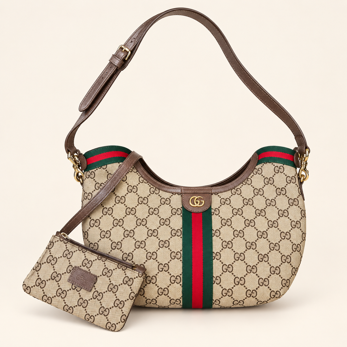 Sac hobo rayé — Beige — mise en scène générée