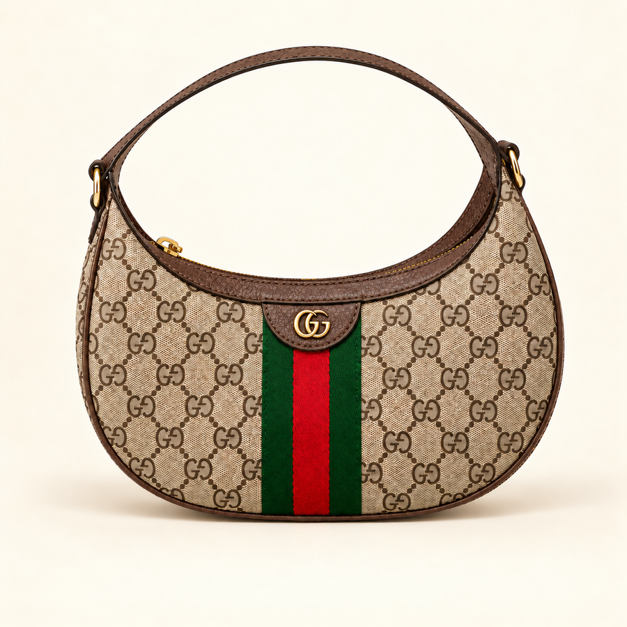Sac demi-lune rayé — Beige — image studio générée