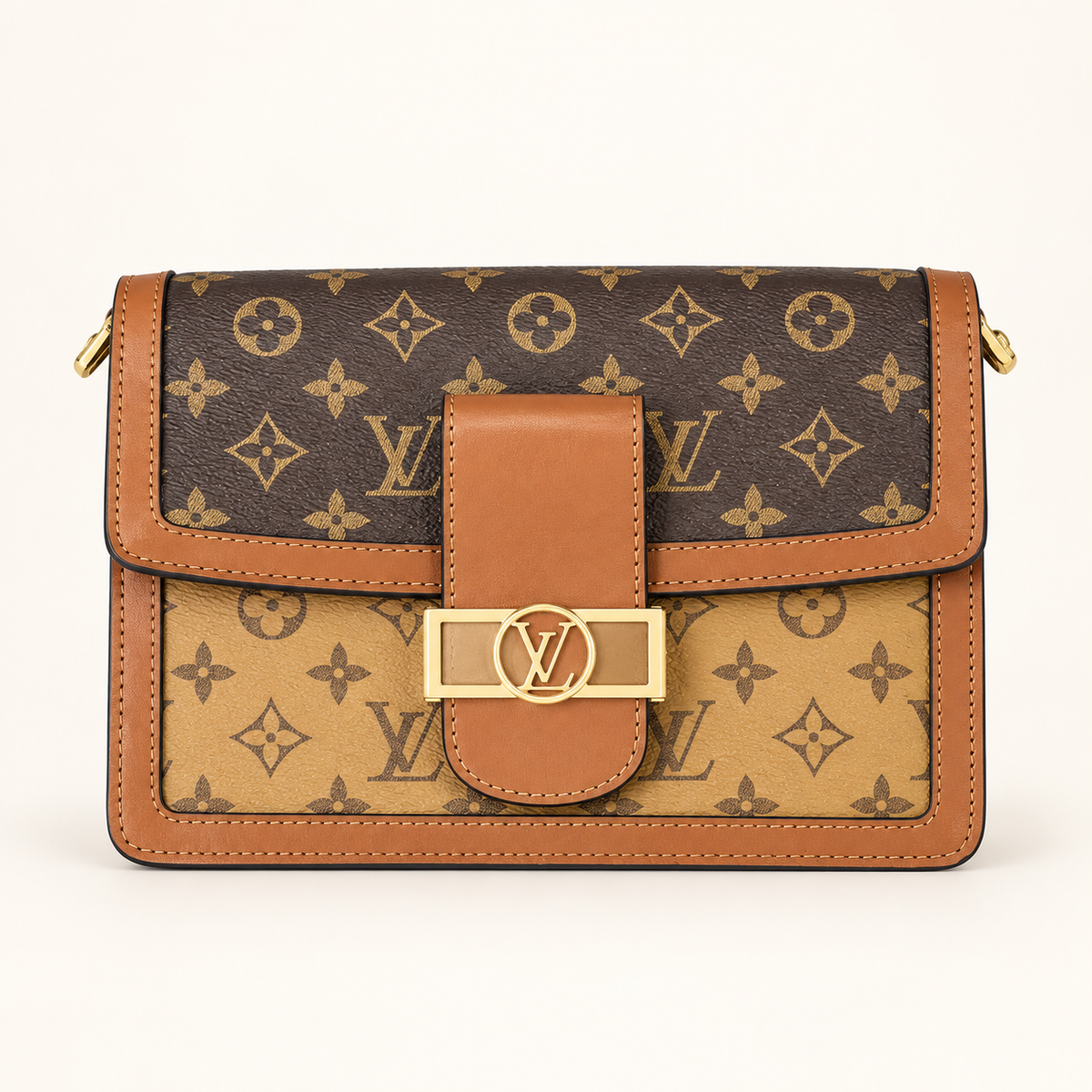Sac rabat bicolore monogramme — Marron — mise en scène générée