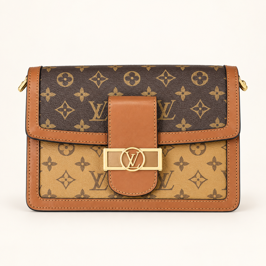 Sac rabat bicolore monogramme — Marron — mise en scène générée