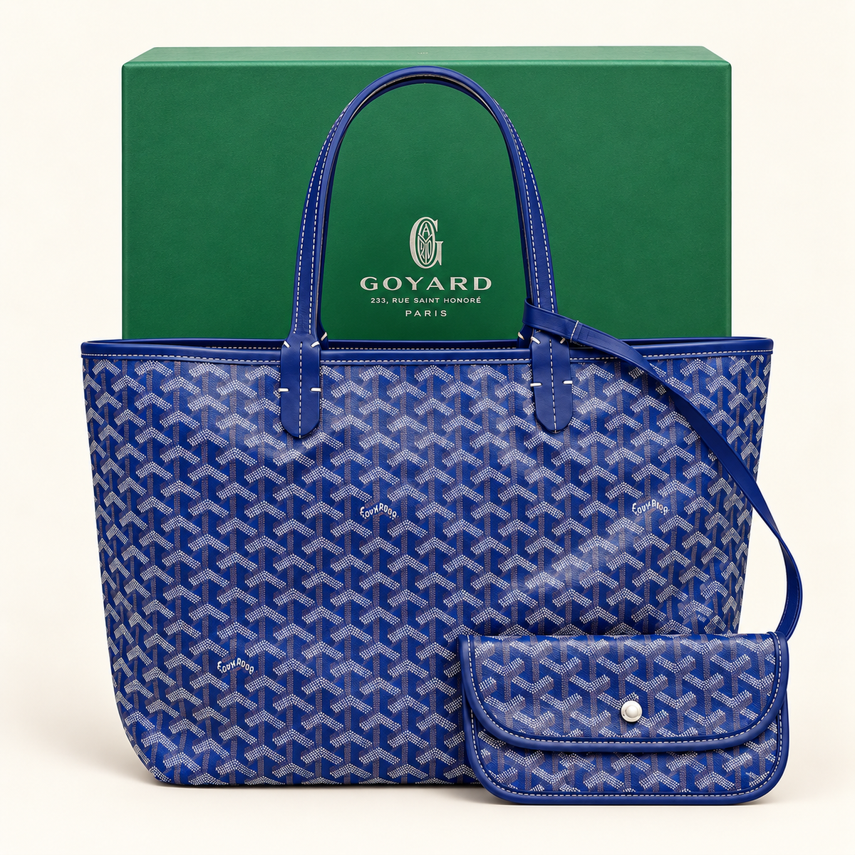 Cabas chevrons bleu — Bleu — présentation avec emballage, image générée