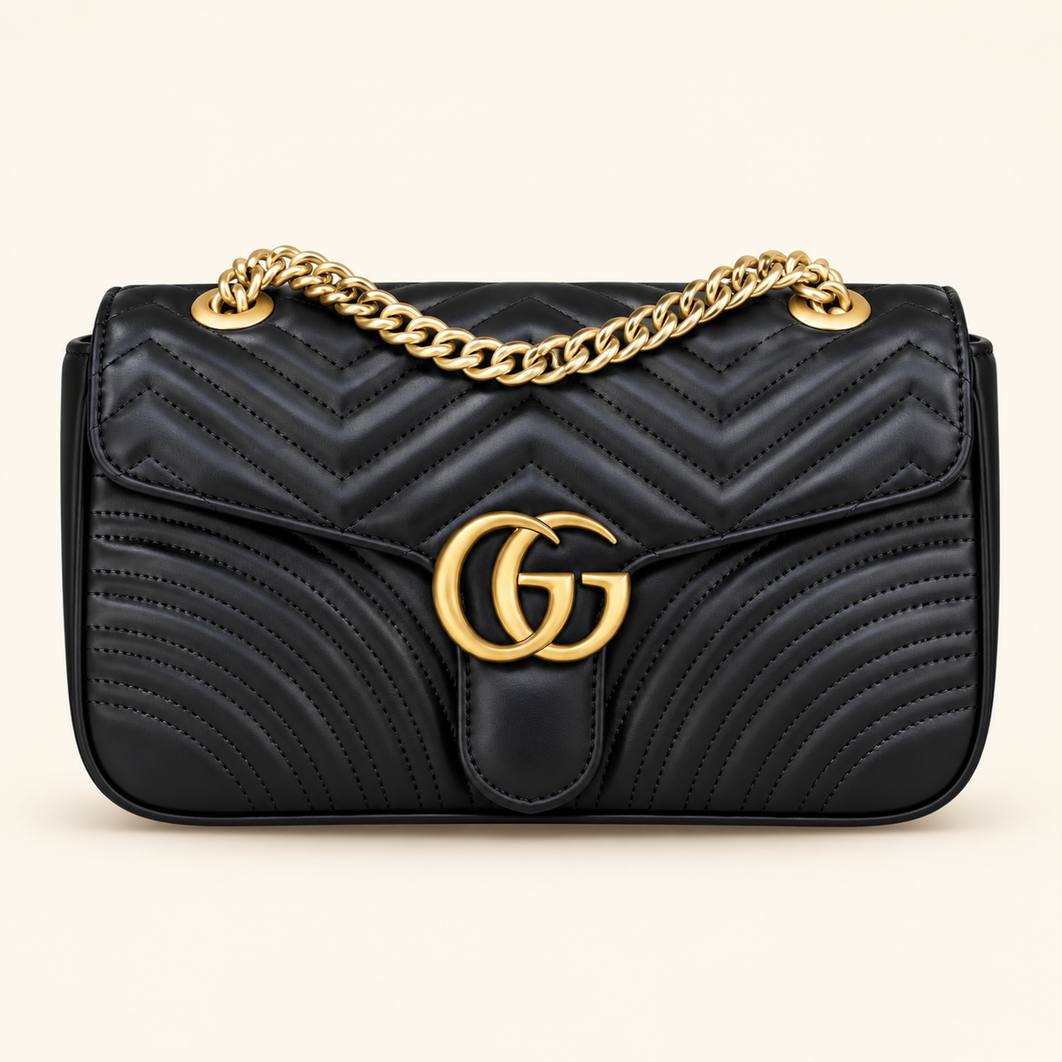 Sac chaîne matelassé — Noir — image studio générée