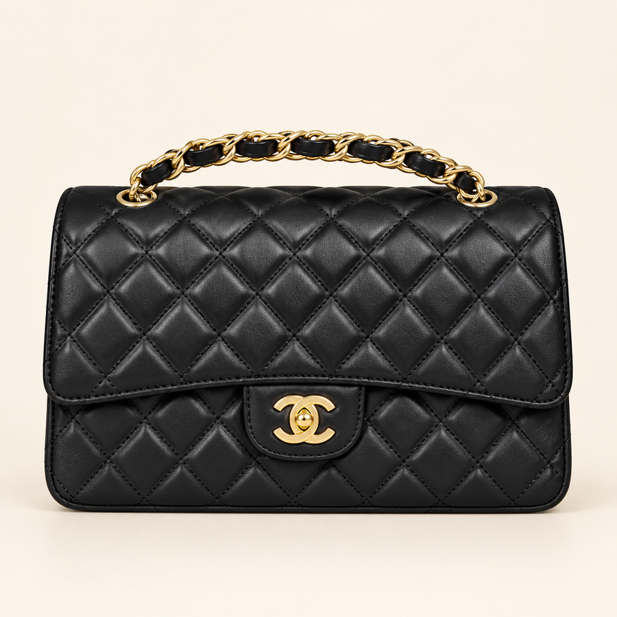 Sac matelassé poignée — Noir — image studio générée