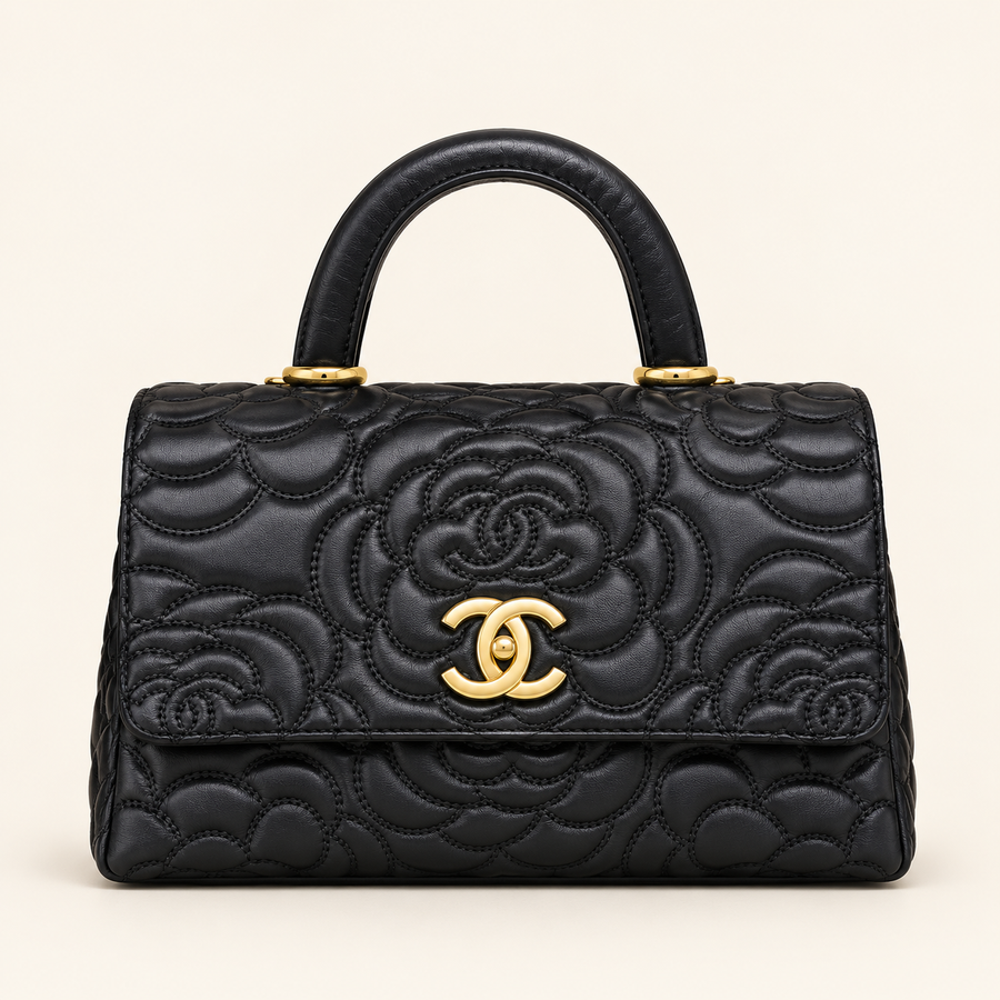 Sac rabat relief floral — Noir — image studio générée