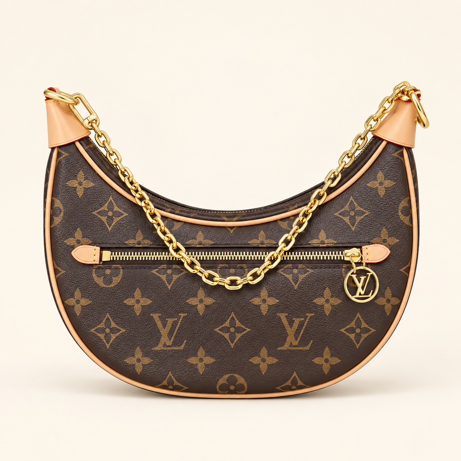 Sac épaule courbe monogramme — Marron — image studio générée