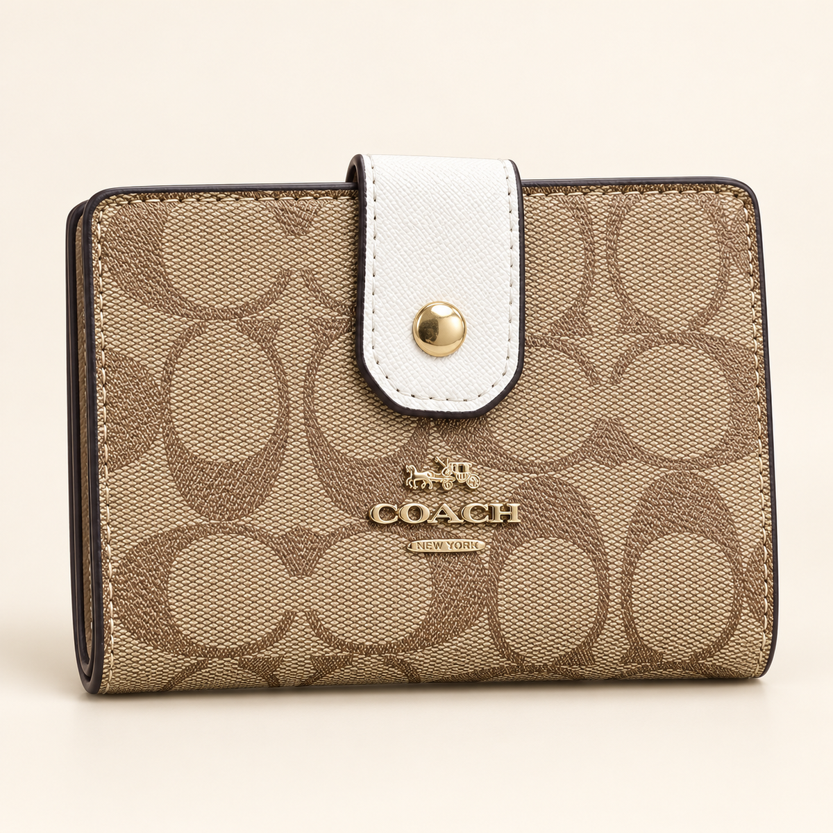 Portefeuille monogramme à patte — Beige et blanc