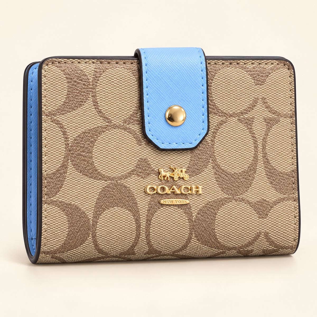 Portefeuille monogramme à patte — Beige et bleu ciel