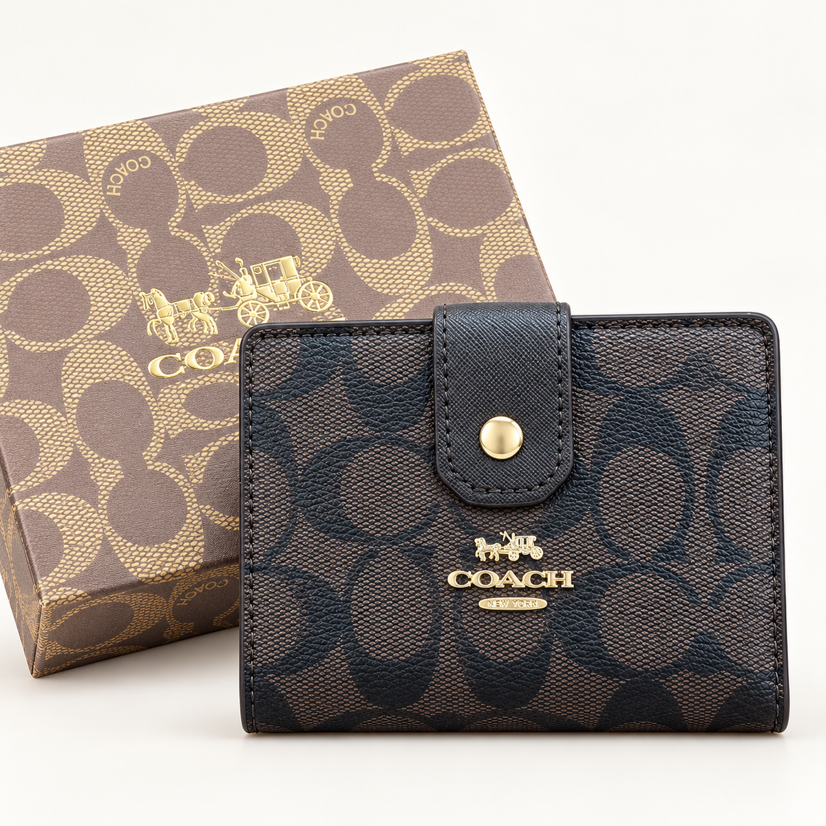 Portefeuille monogramme à patte — Monogramme noir avec boîte