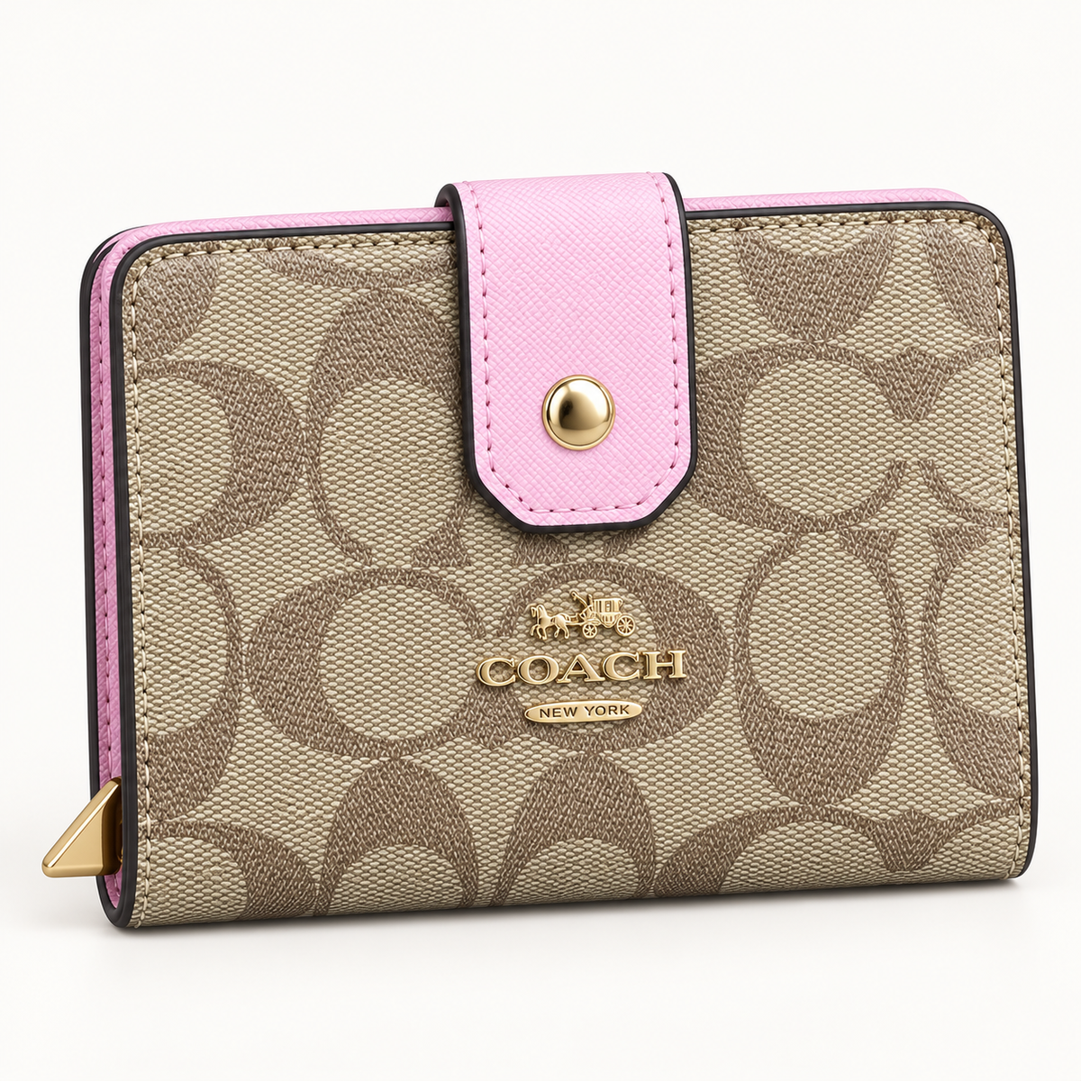 Portefeuille monogramme à patte — Beige et rose