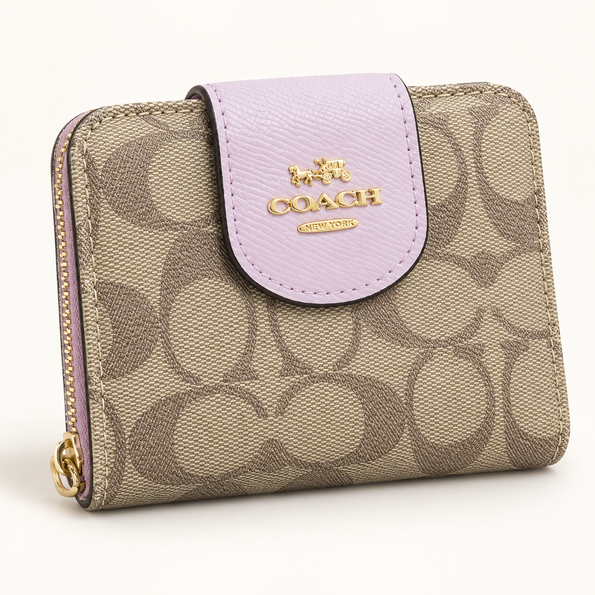 Portefeuille monogramme à rabat arrondi — Beige et lilas