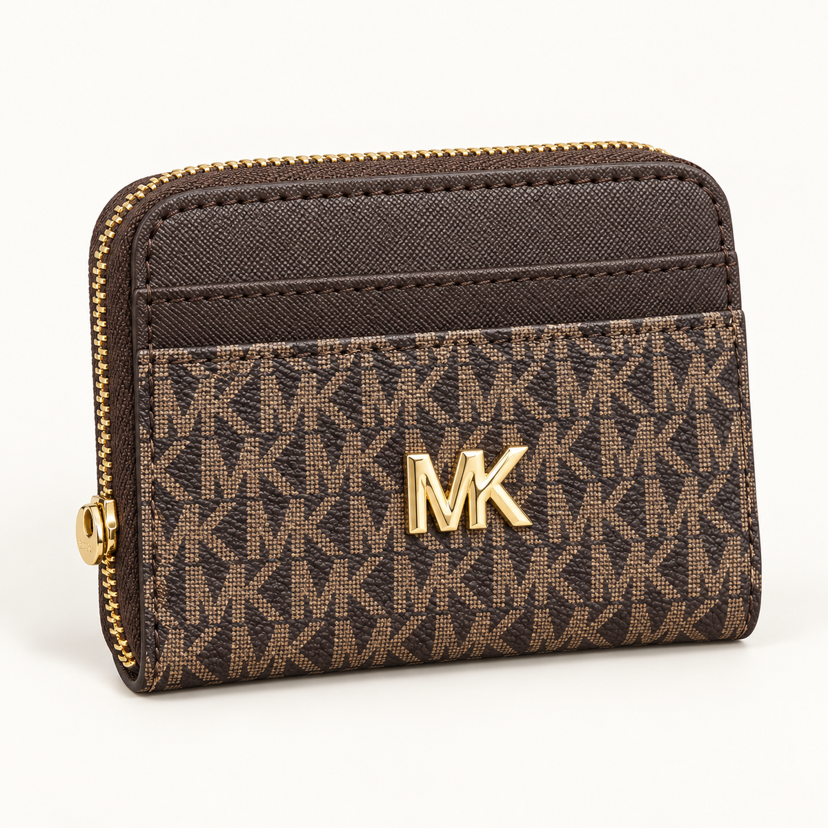 Portefeuille compact zippé — Monogramme brun