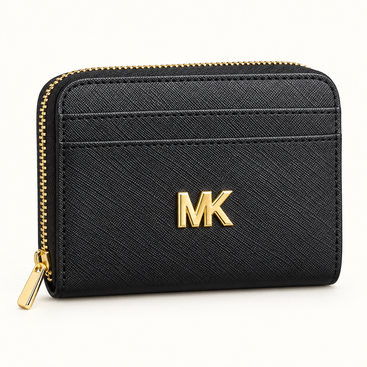 Portefeuille compact zippé — Noir uni