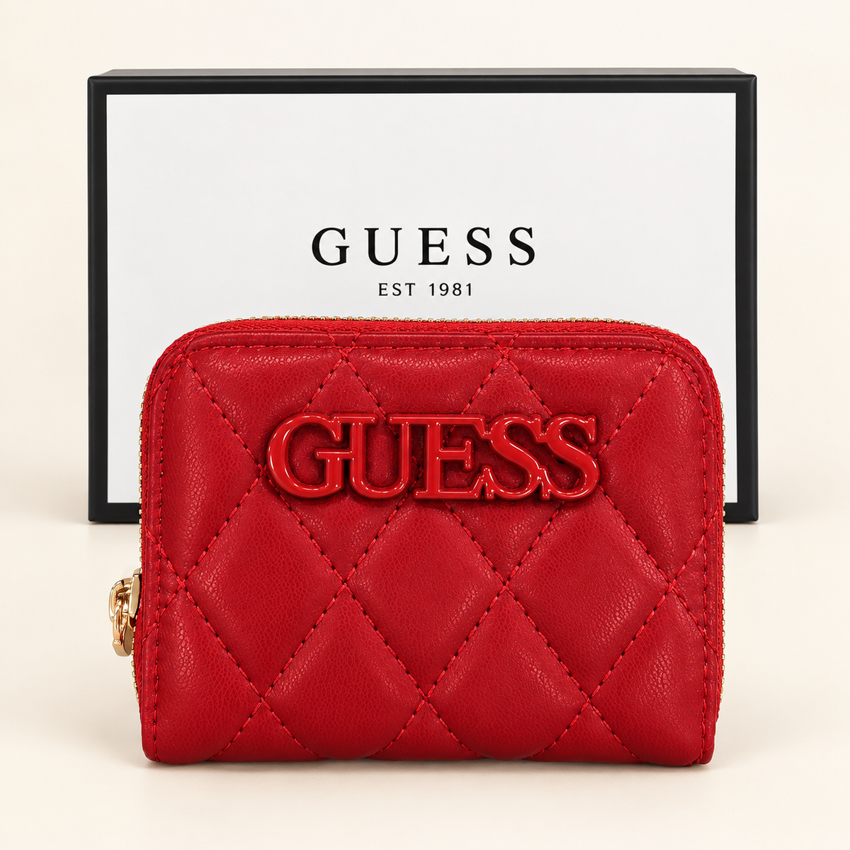Portefeuille compact matelassé — Rouge