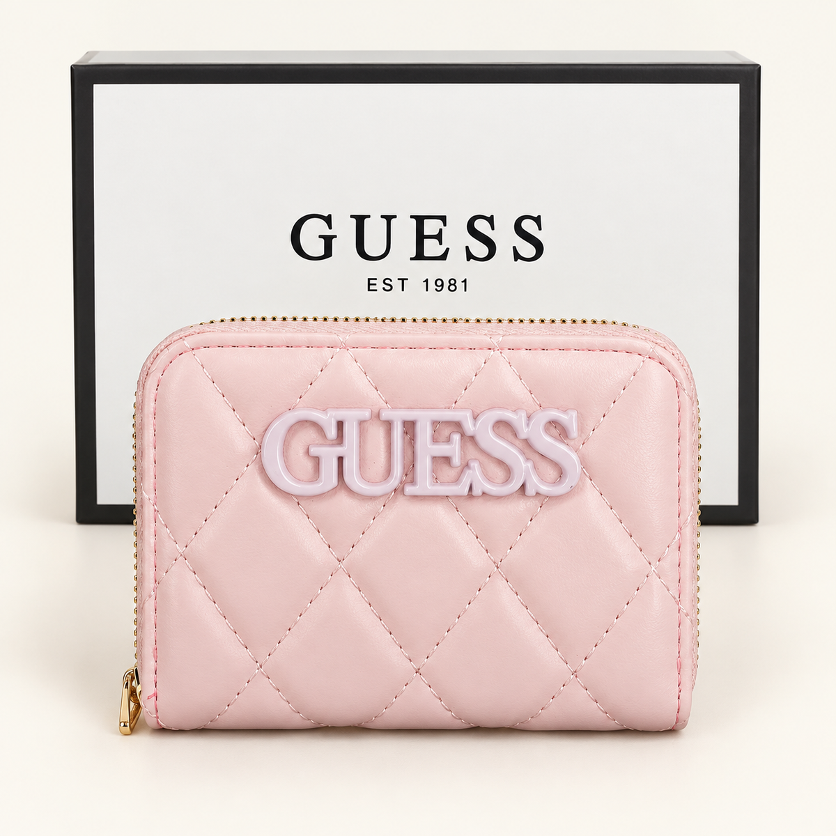 Portefeuille compact matelassé — Rose poudré