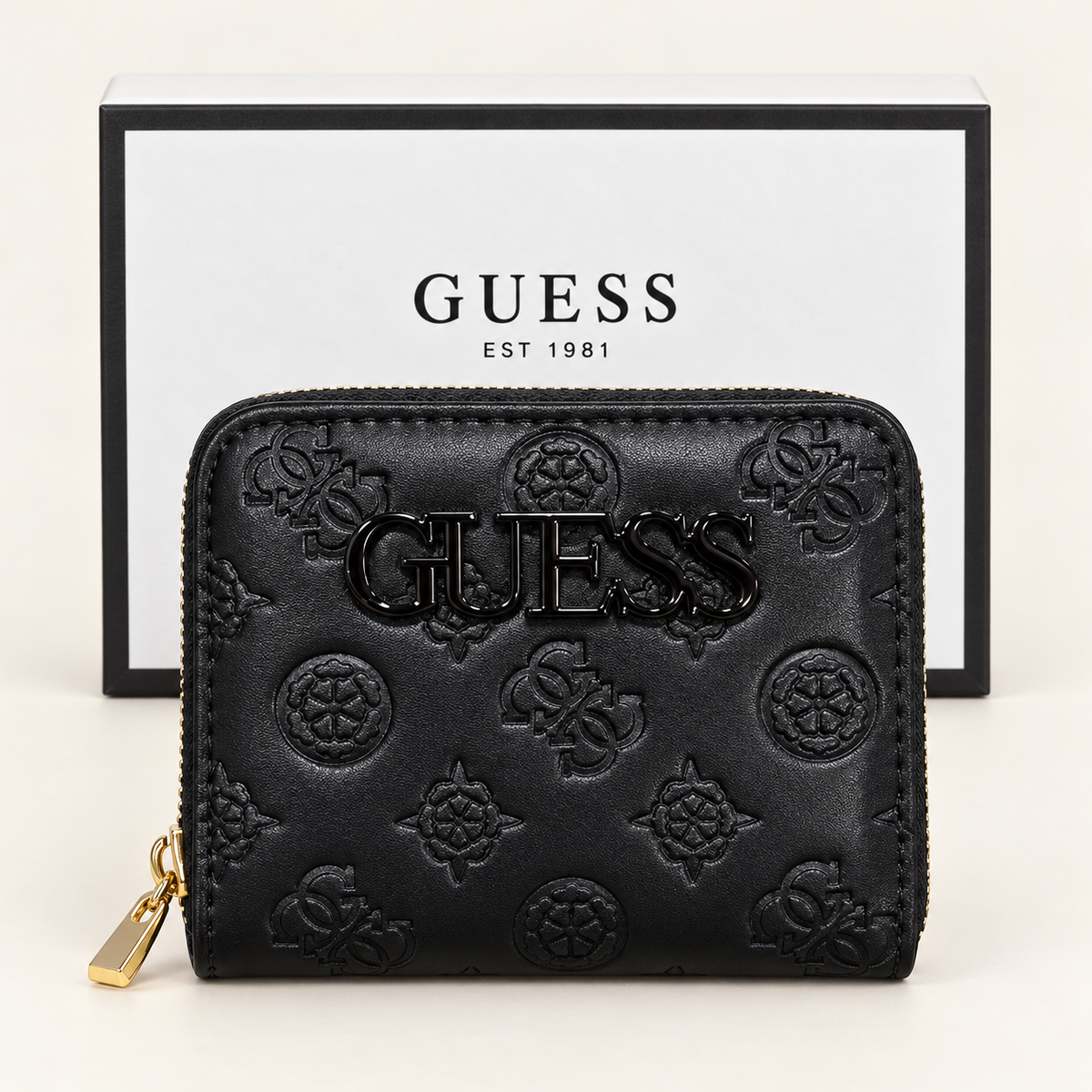Portefeuille zippé motifs embossés — Noir