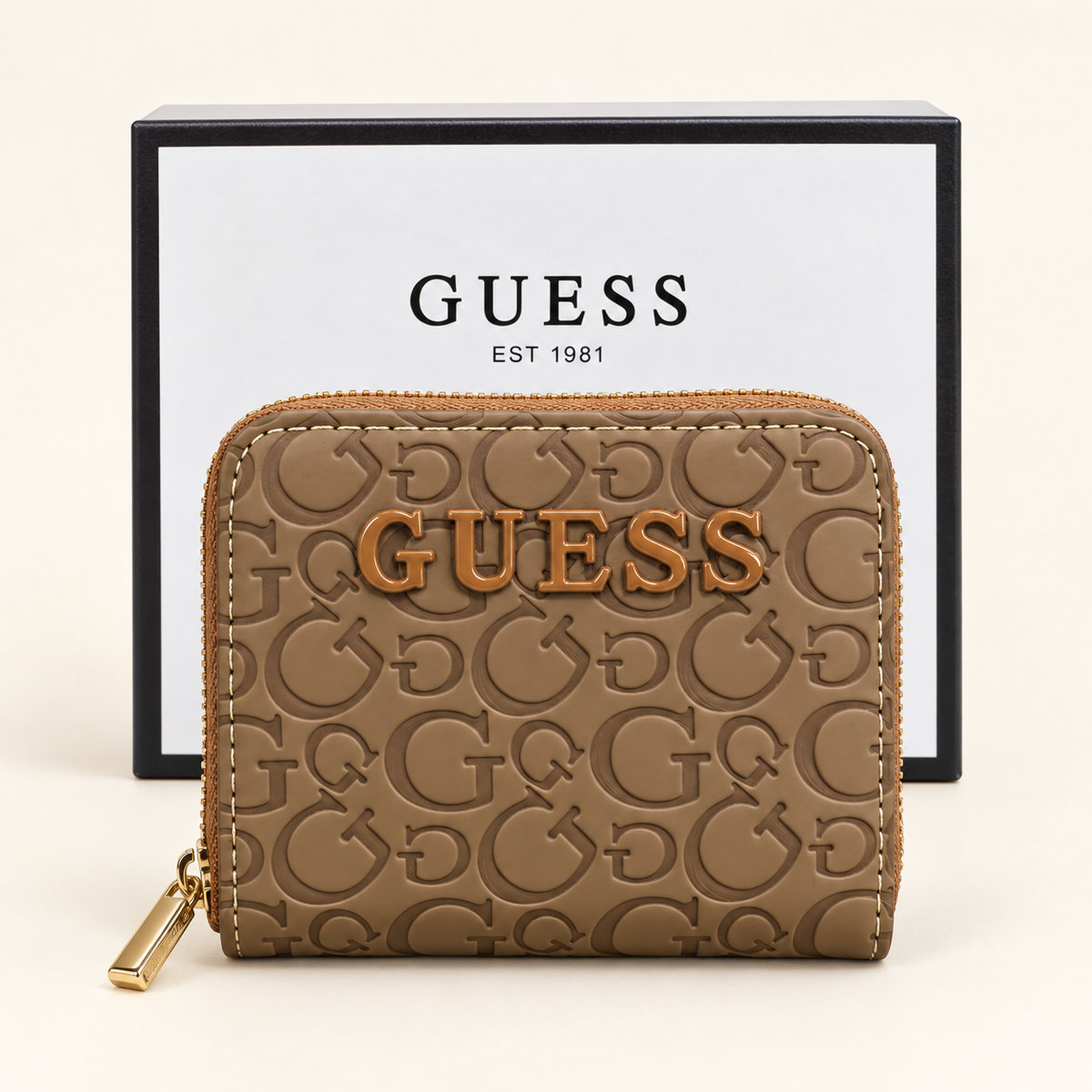 Portefeuille zippé monogramme G — Taupe