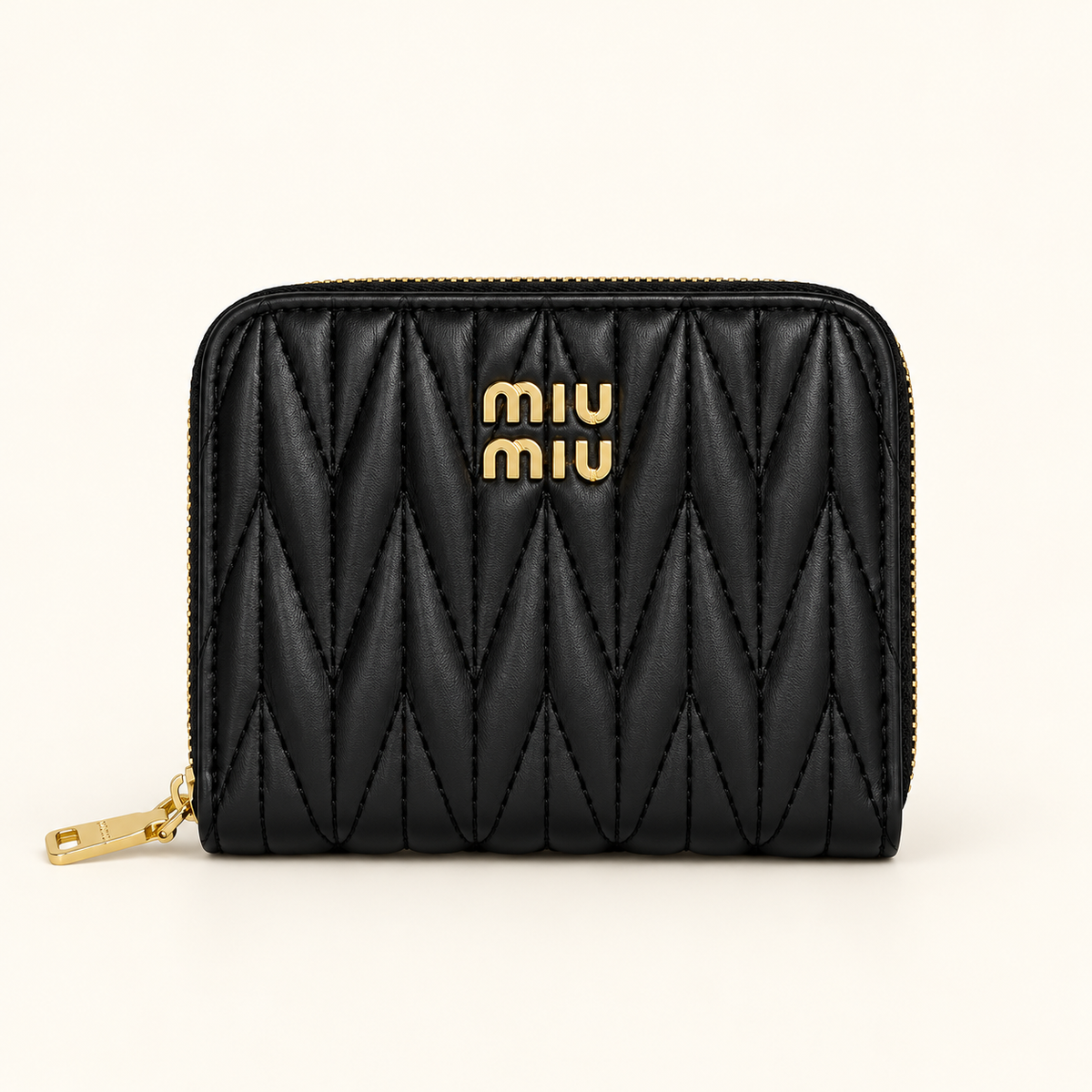 Portefeuille zippé matelassé — Noir