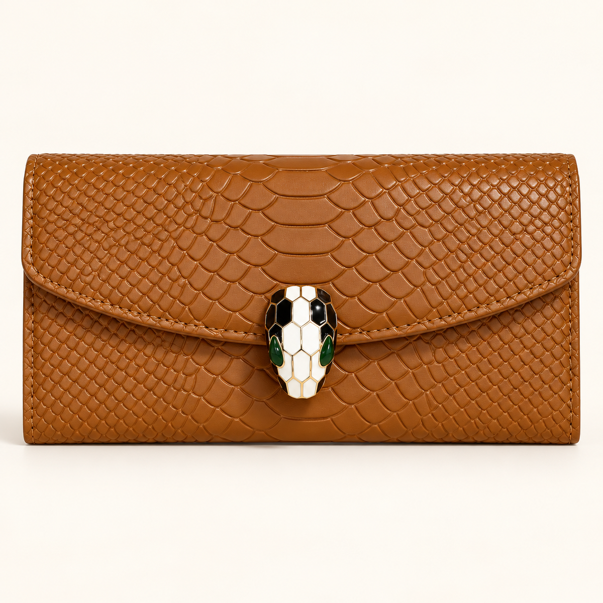 Portefeuille long fermoir serpent — Camel
