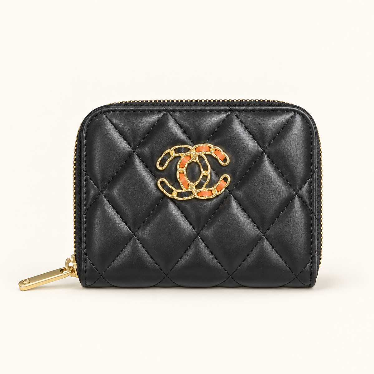 Portefeuille zippé matelassé — Noir