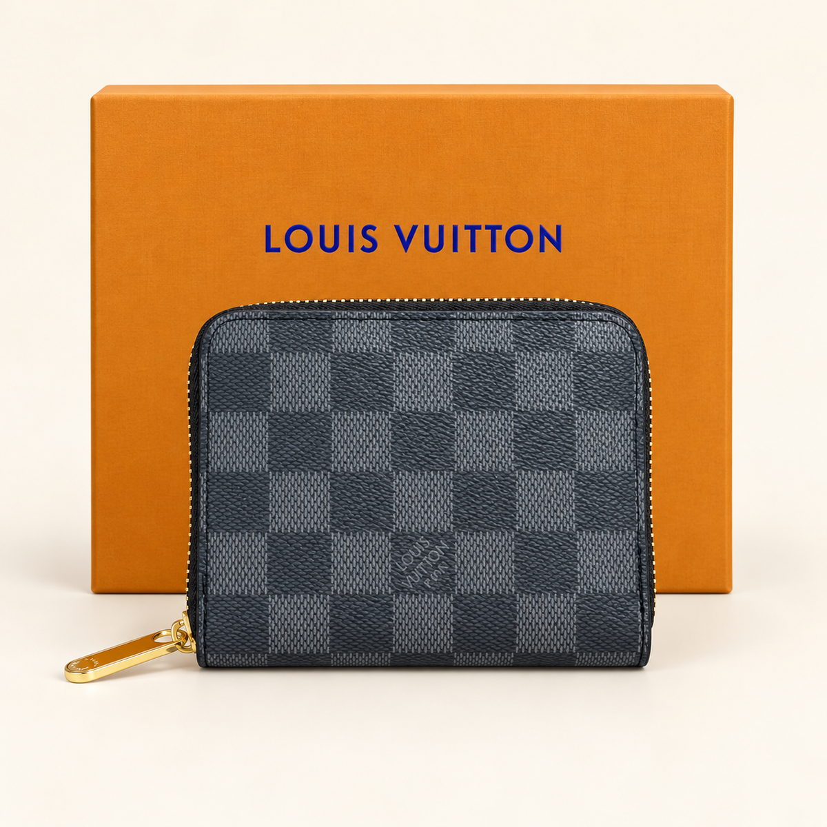 Portefeuille zippé damier — Gris