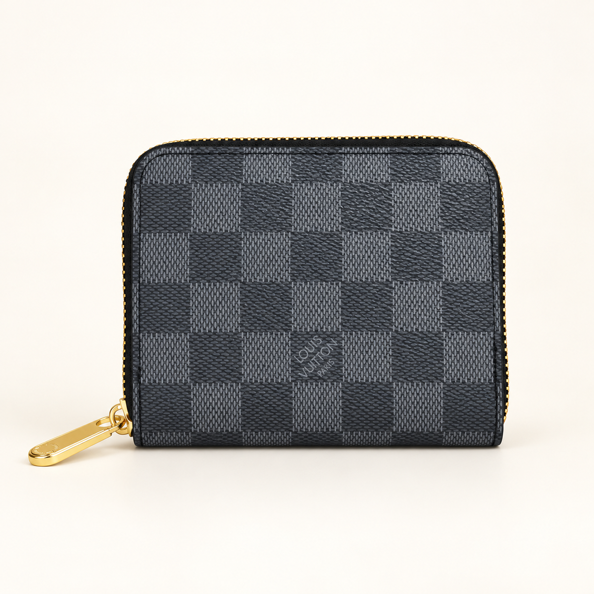 Portefeuille zippé damier — Gris
