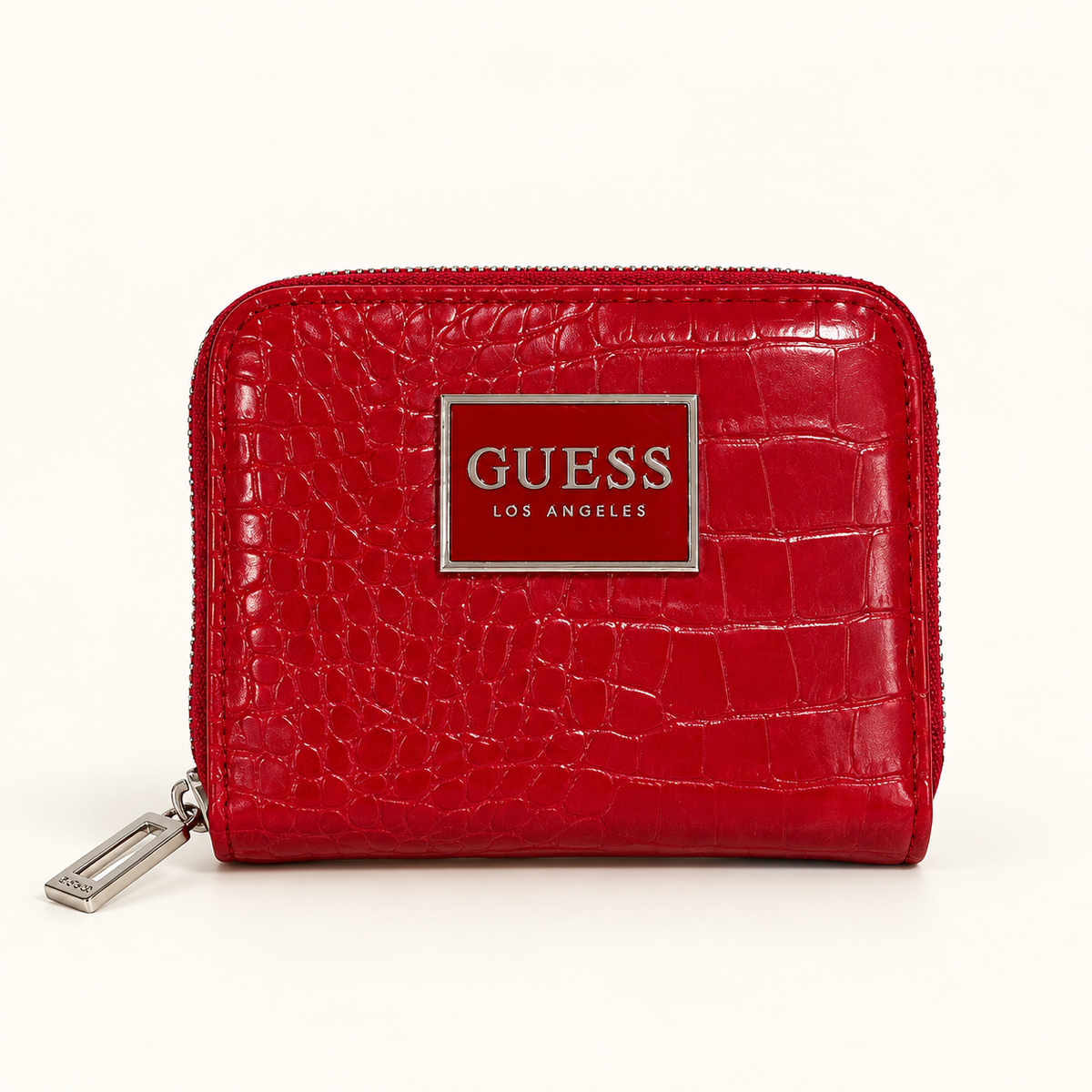 Portefeuille zippé effet crocodile — Rouge